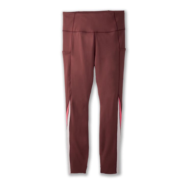 Brooks Method 7/8 - Womens Cropped Running Leggings - Burgundy/Terracotta/Fluoro Pink (92703IEBX)